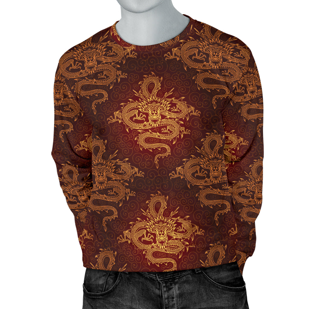 Chinese Dragons Gold Design Men Long Sleeve Sweatshirt