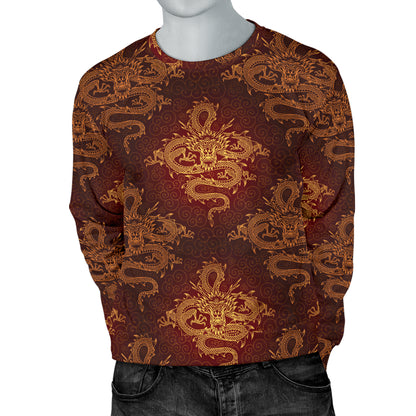 Chinese Dragons Gold Design Men Long Sleeve Sweatshirt