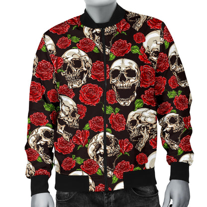 Skull Roses Design Themed Print Men Bomber Jacket