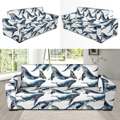 Blue Whale Pattern Print Design 03 Sofa Slipcover