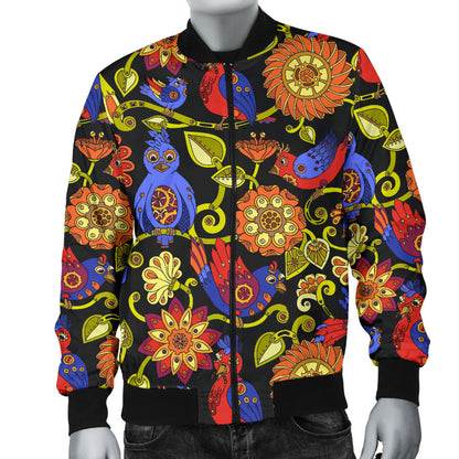 Steampunk Bird Design Themed Print Men Bomber Jacket