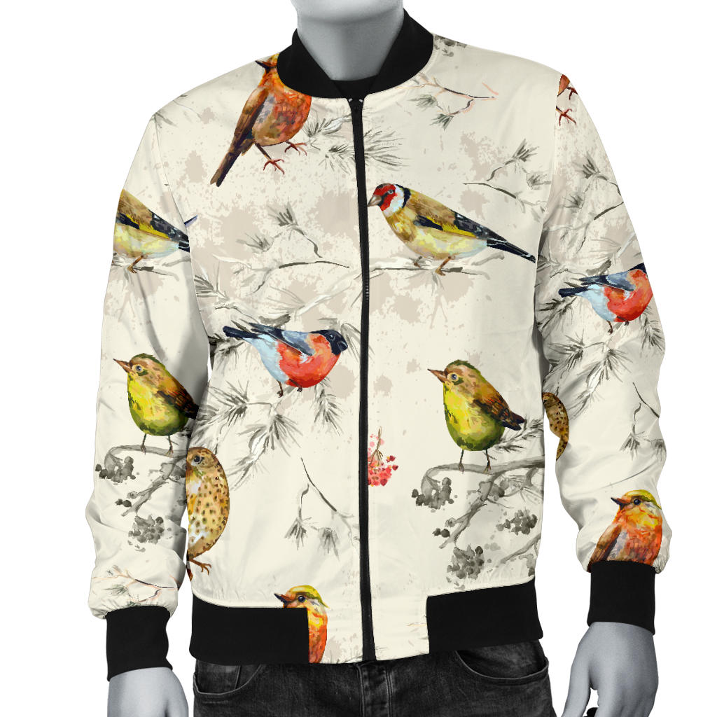 Bird Watercolor Design Pattern Men Bomber Jacket