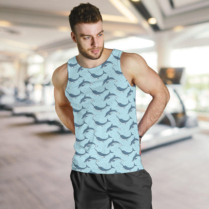 Narwhal Dolphin Print Men Tank Top