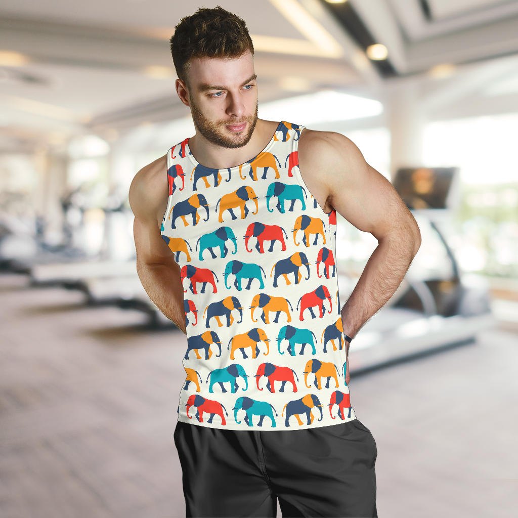 Elephant Colorful Print Pattern Men Tank Top