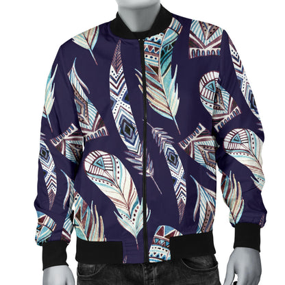 Feather Vintage Boho Design Print Men Bomber Jacket