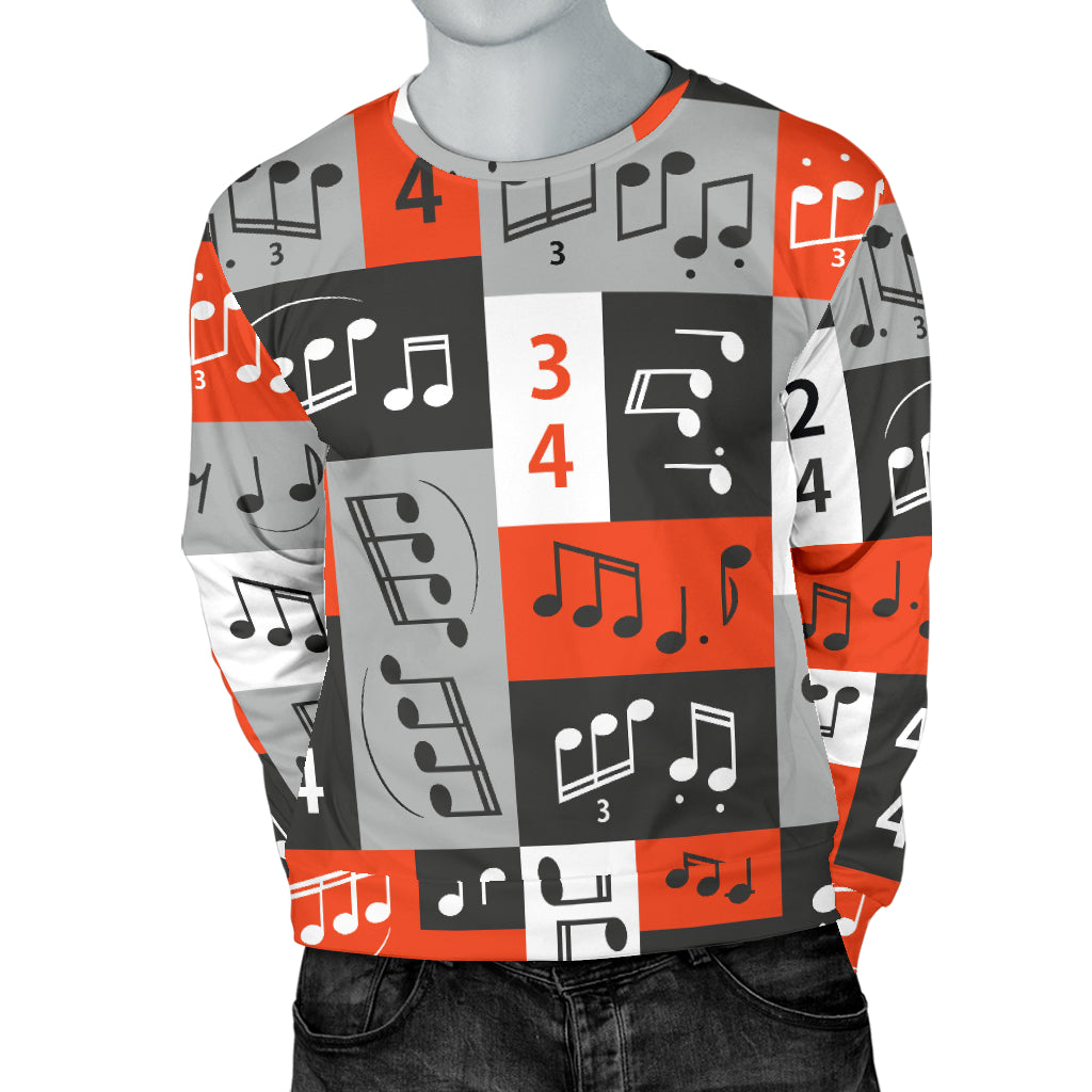 Music Note Design Themed Print Men Long Sleeve Sweatshirt