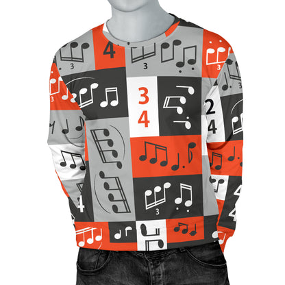 Music Note Design Themed Print Men Long Sleeve Sweatshirt