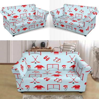 Hockey Red Equipment Print Design LKS305 Loveseat Couch Slipcover