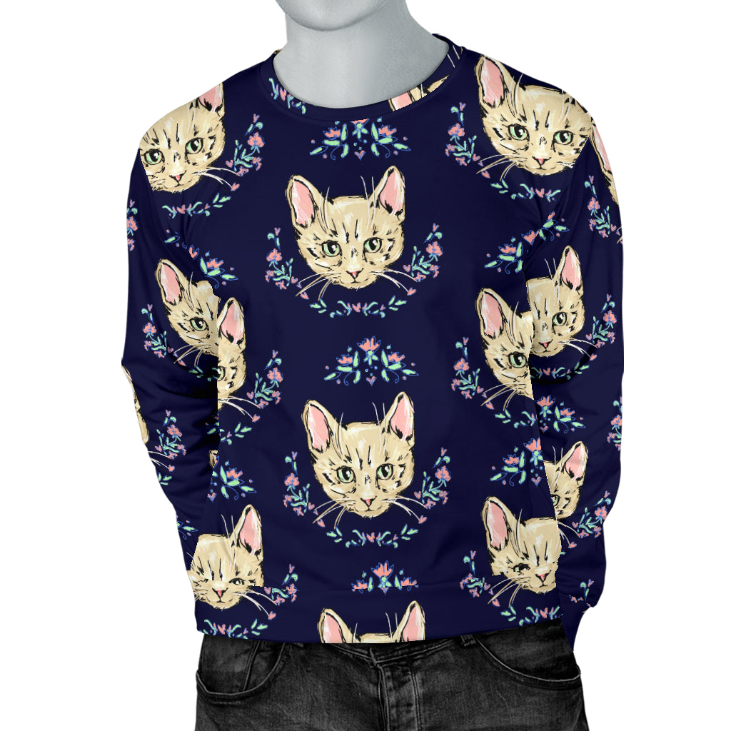 Cat Head with flower Print Pattern Men Long Sleeve Sweatshirt