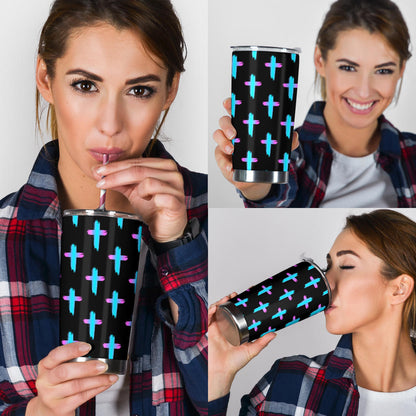 Christian Cross neon Pattern Tumbler