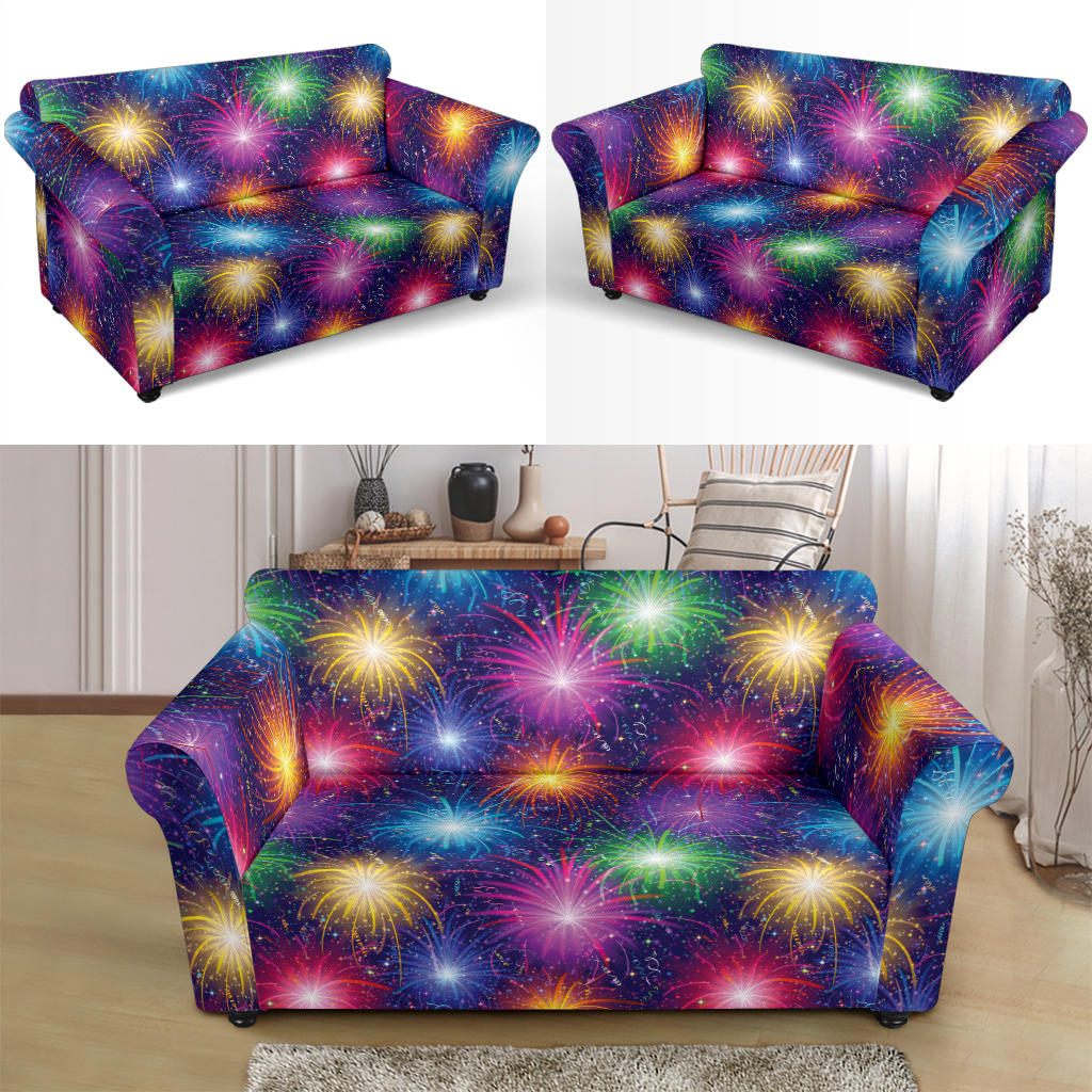 Firework Colorful Print Design LKS301 Loveseat Couch Slipcover