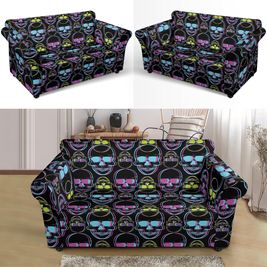 Skull 3D Colorful Print Design LKS309 Loveseat Couch Slipcover