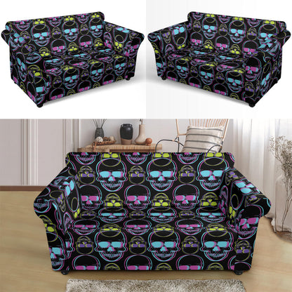Skull 3D Colorful Print Design LKS309 Loveseat Couch Slipcover