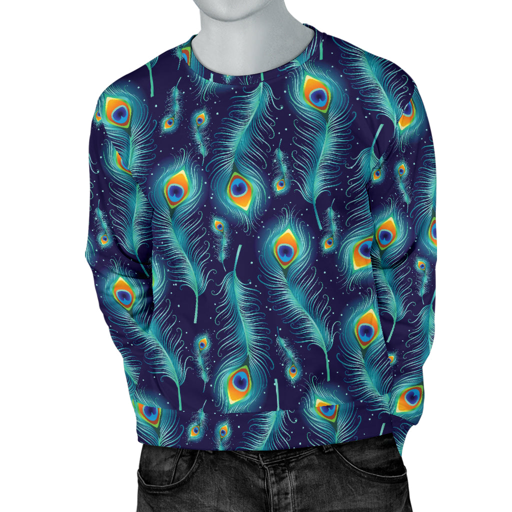 Peacock Feather Blue Design Print Men Long Sleeve Sweatshirt