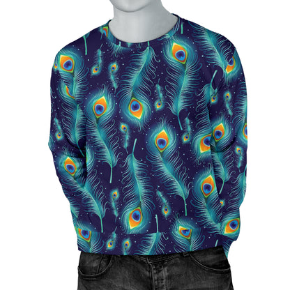 Peacock Feather Blue Design Print Men Long Sleeve Sweatshirt