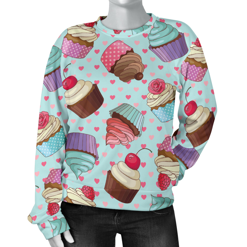 Cupcakes Fancy Heart Print Pattern Women Long Sleeve Sweatshirt