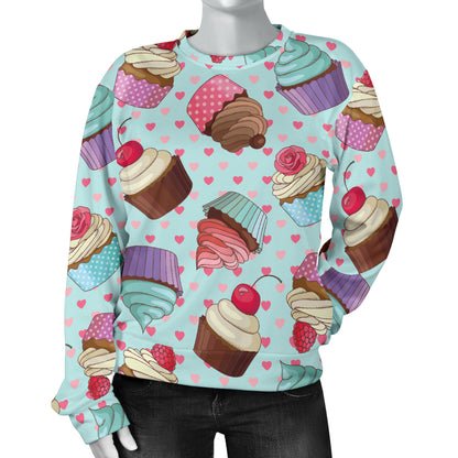Cupcakes Fancy Heart Print Pattern Women Long Sleeve Sweatshirt