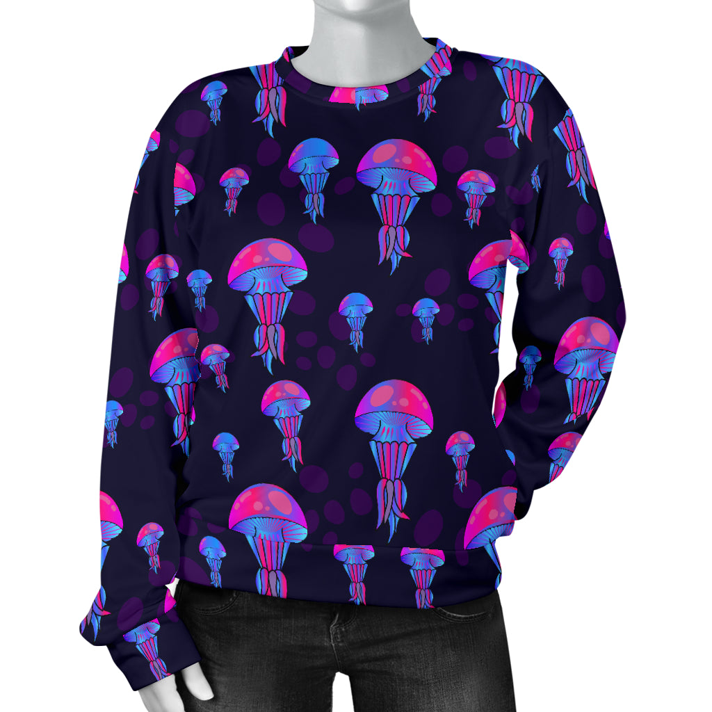 Jellyfish Neon Print Women Long Sleeve Sweatshirt