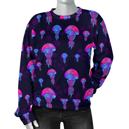 Jellyfish Neon Print Women Long Sleeve Sweatshirt