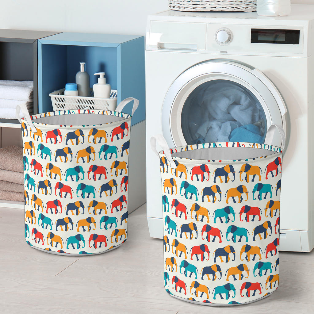 Elephant Colorful Print Pattern Laundry Basket