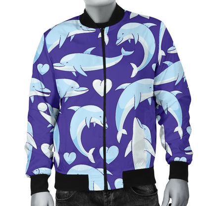 Dolphin Smile Print Pattern Men Bomber Jacket