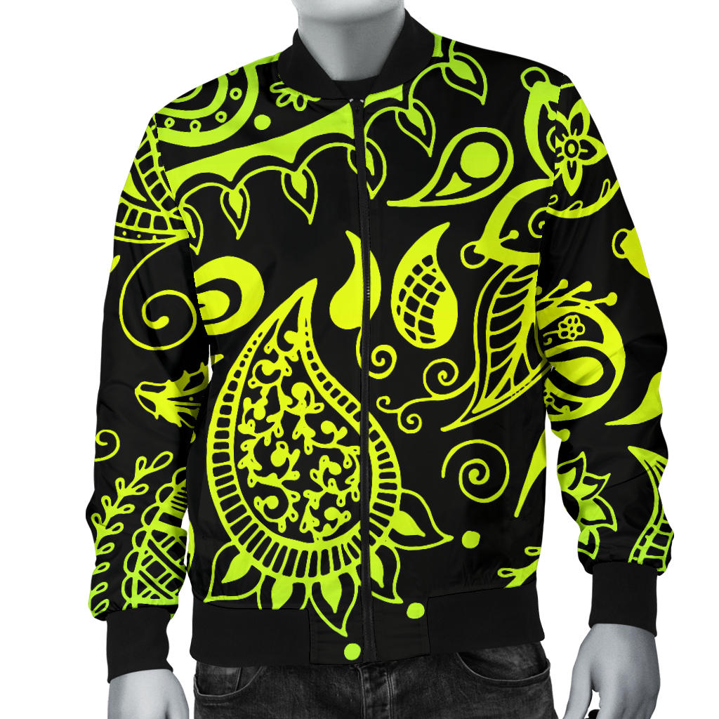 Paisley Green Design Print Men Bomber Jacket
