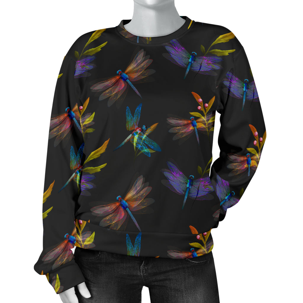 Dragonfly Colorful Realistic Print Women Long Sleeve Sweatshirt
