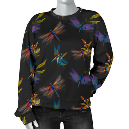 Dragonfly Colorful Realistic Print Women Long Sleeve Sweatshirt