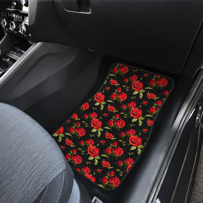 Red Rose Themed Print Car Floor Mats Front Back