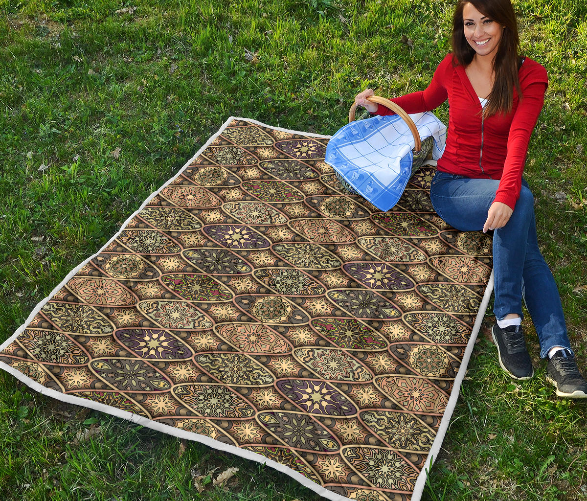 Mandala Motif Themed Design Print Quilt Bedspread