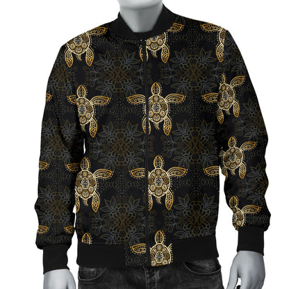 Gold Tribal Turtle Polynesian Design Men Bomber Jacket