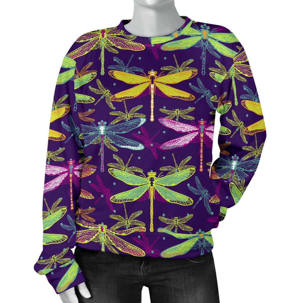 Dragonfly Neon Color Print Pattern Women Long Sleeve Sweatshirt