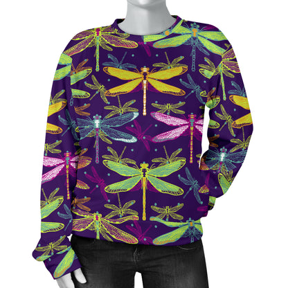 Dragonfly Neon Color Print Pattern Women Long Sleeve Sweatshirt