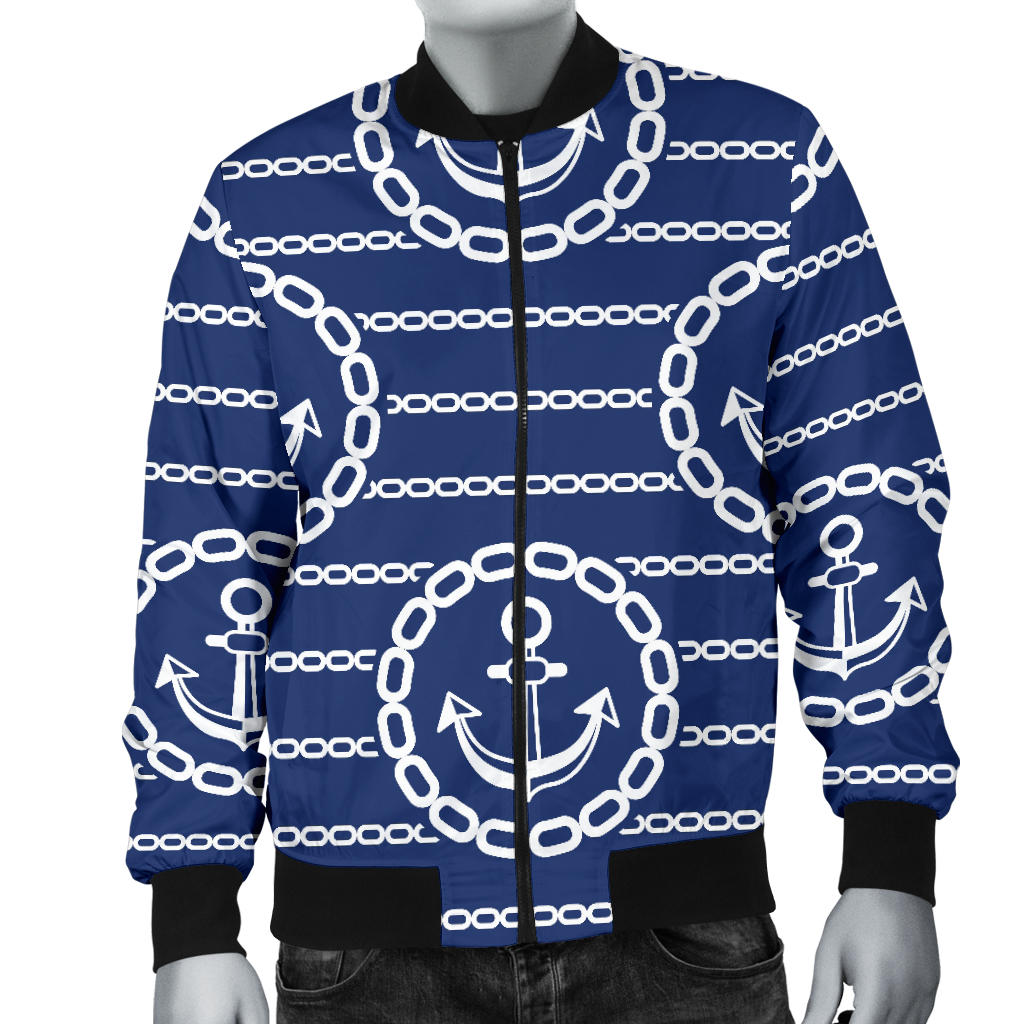 Anchor Stripe Pattern Men Bomber Jacket