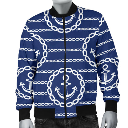 Anchor Stripe Pattern Men Bomber Jacket