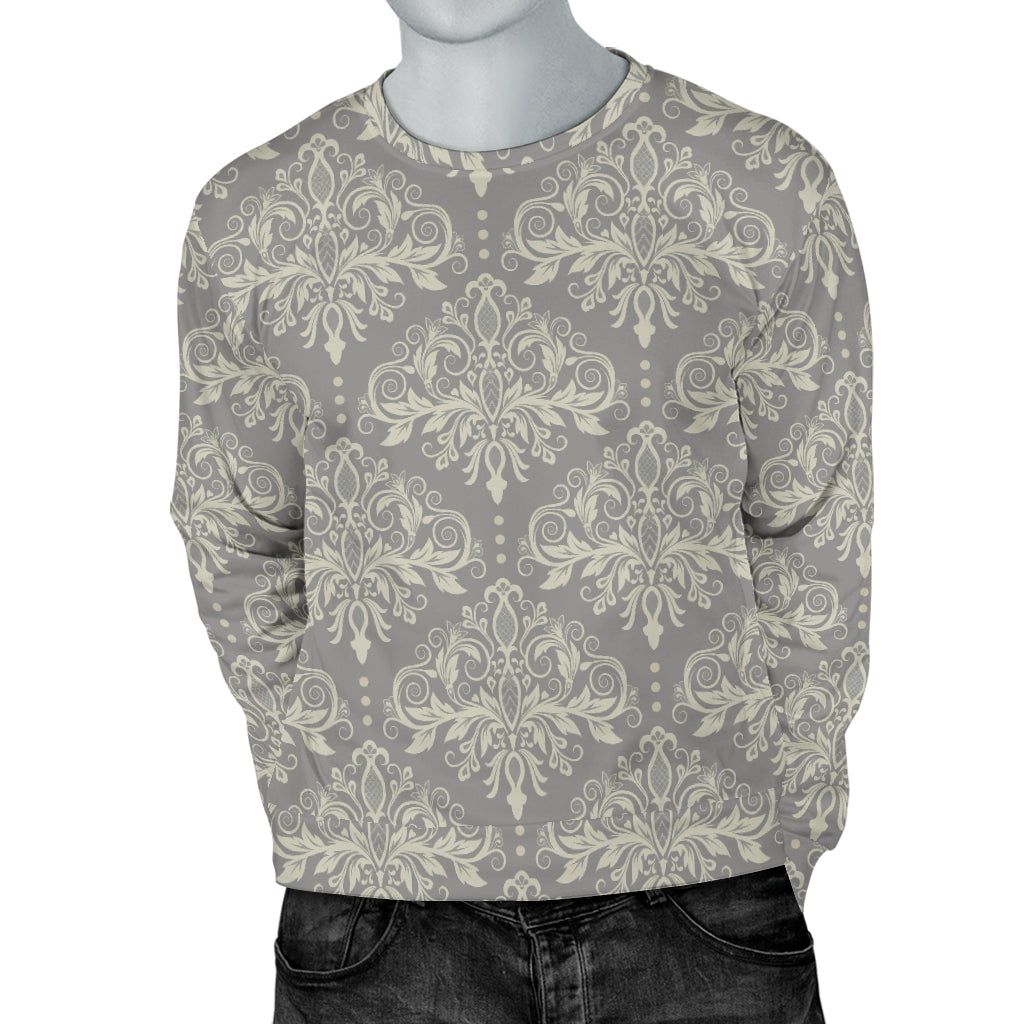 Damask Grey Elegant Print Pattern Men Long Sleeve Sweatshirt