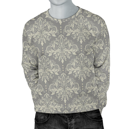 Damask Grey Elegant Print Pattern Men Long Sleeve Sweatshirt