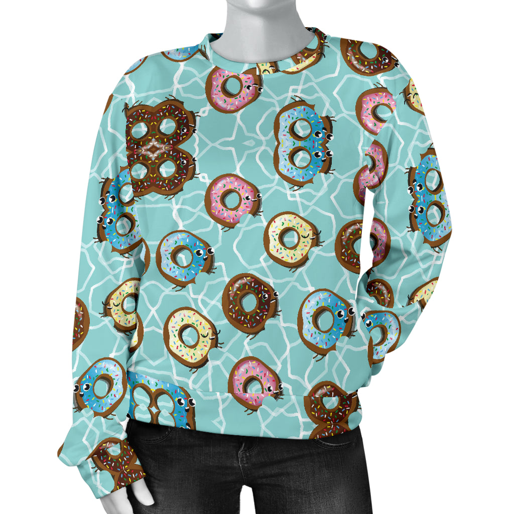 Emoji Donut Print Pattern Women Long Sleeve Sweatshirt