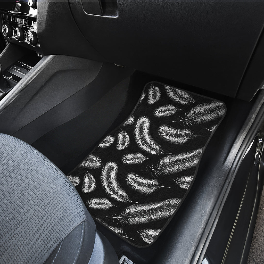 Feather Black White Design Print Car Floor Mats Front Back