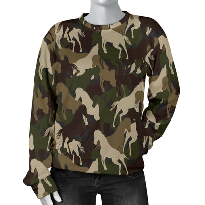 Horse Camo Themed Design Print Women Long Sleeve Sweatshirt