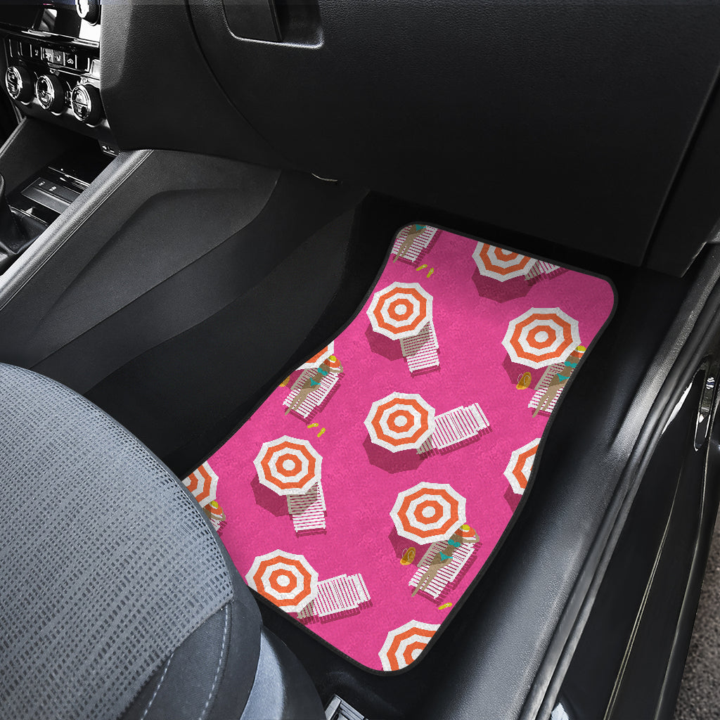 Beach Top View Umbrella Theme Car Floor Mats Front Back