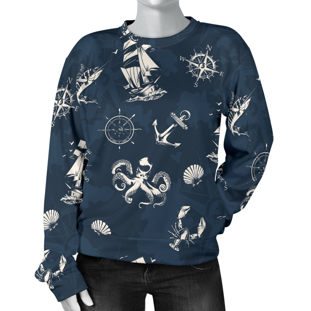 Nautical Sea Themed Print Women Long Sleeve Sweatshirt