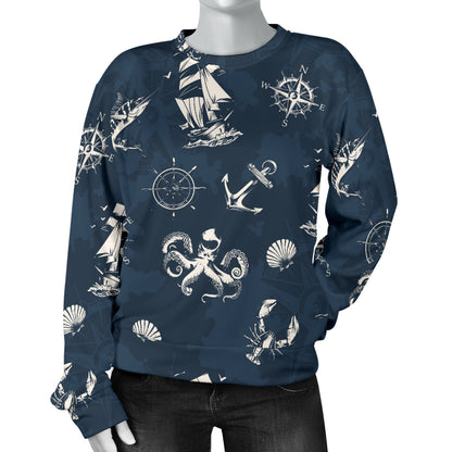 Nautical Sea Themed Print Women Long Sleeve Sweatshirt