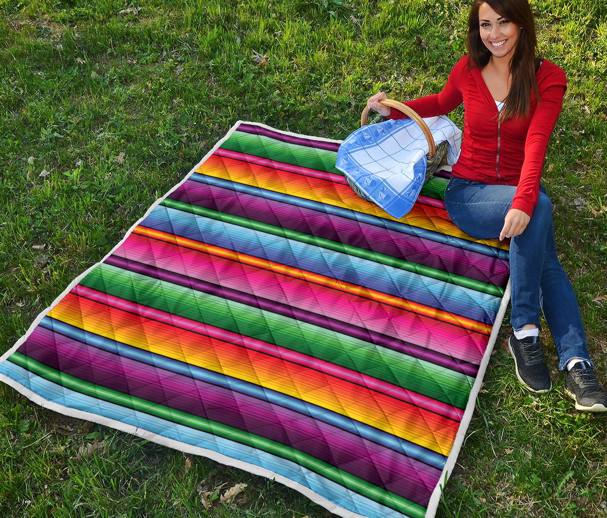Mexican Blanket Colorful Print Pattern Quilt Bedspread