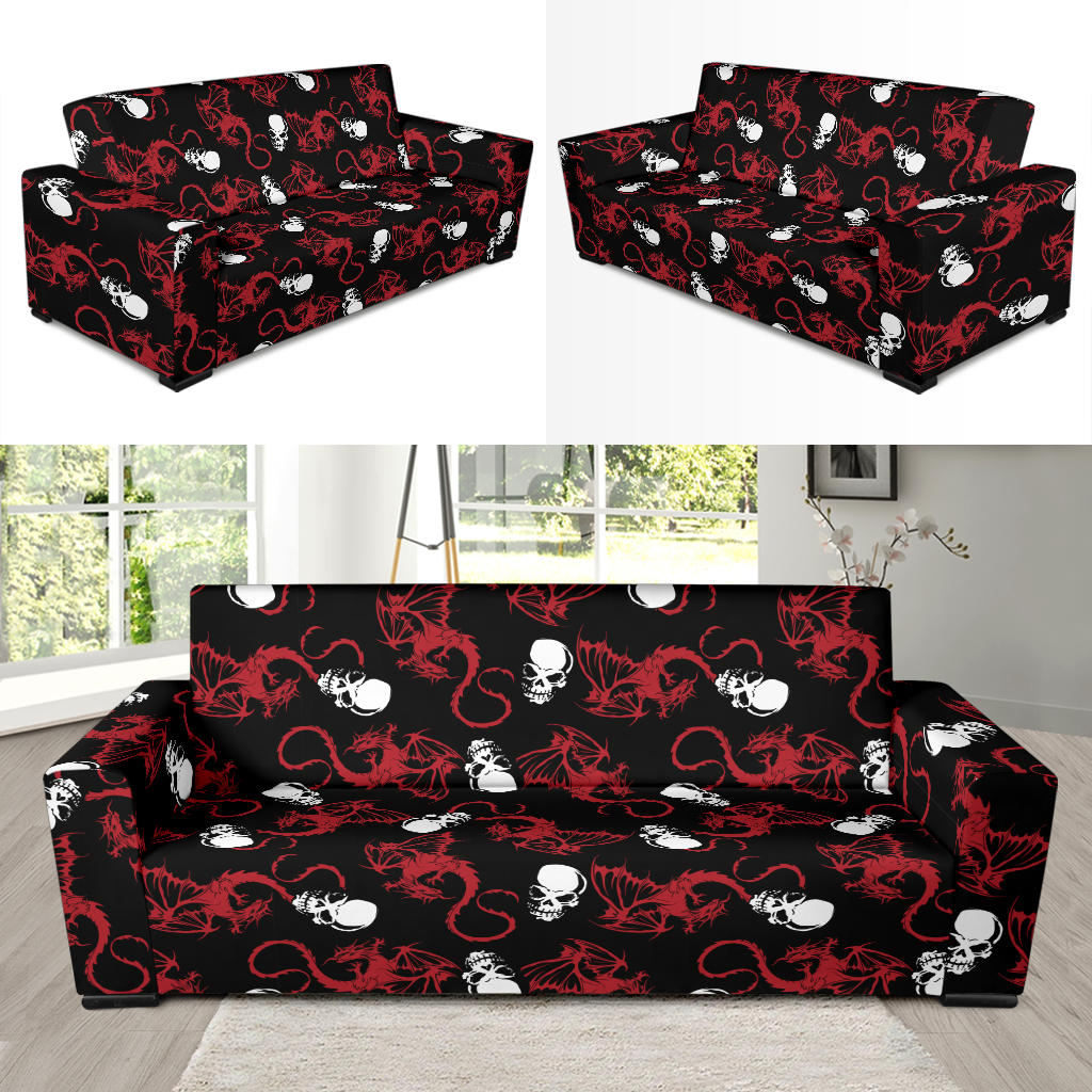 Skull With Red Dragon Print Design LKS304 Sofa Slipcover
