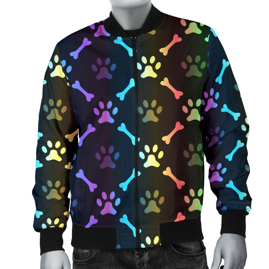 Paw Rainbow Print Men Bomber Jacket