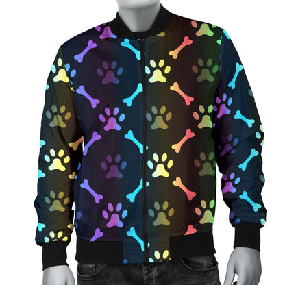 Paw Rainbow Print Men Bomber Jacket