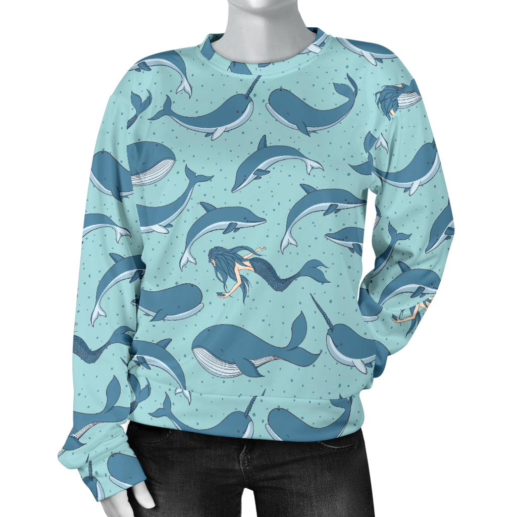 Narwhal Themed Print Women Long Sleeve Sweatshirt