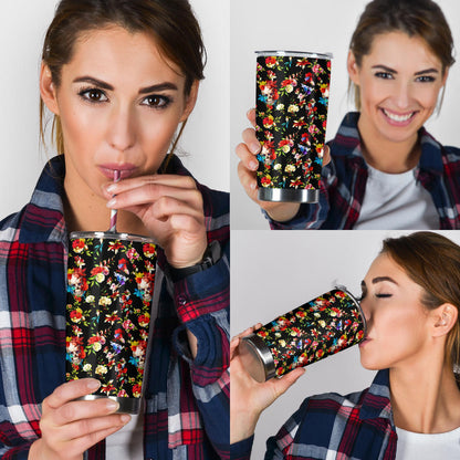 Skull Roses Flower Design Themed Print Tumbler