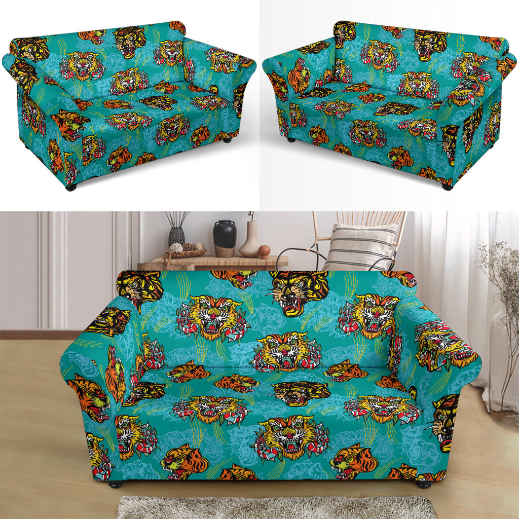 Tattoo Tiger Head Print Design LKS304 Loveseat Couch Slipcover